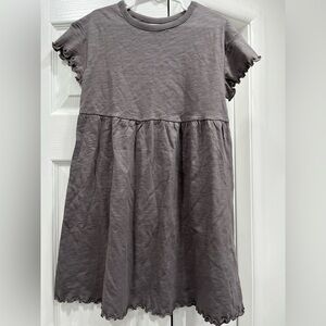 Girls' Gray Short Sleeve Ruffle-Trim Casual Dress